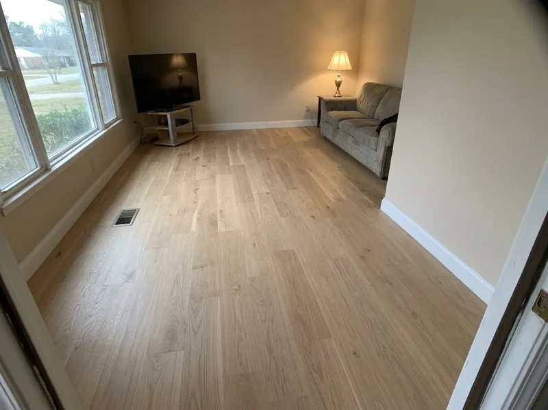 Light white oak hardwood in a townhouse living room
