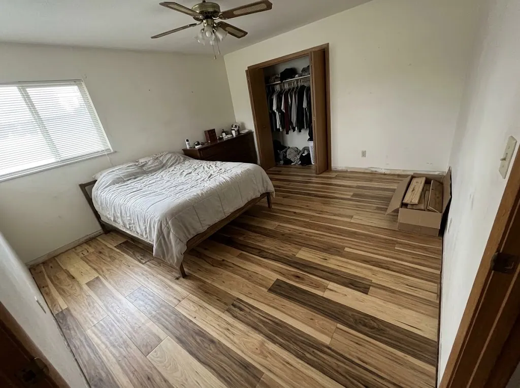 Hickory hardwood floor in a bedroom (hardwood installation in Norfolk, VA)