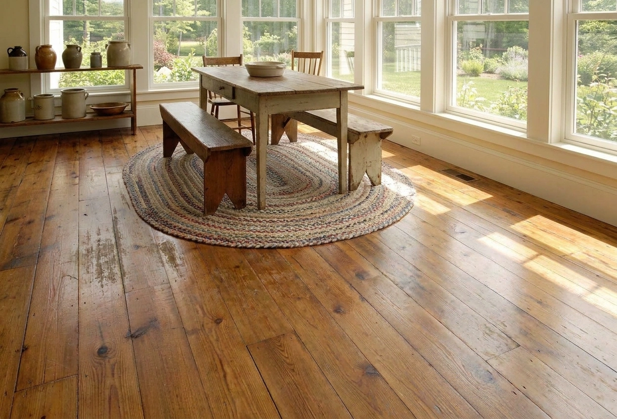 Worn heart pine floor before sanding