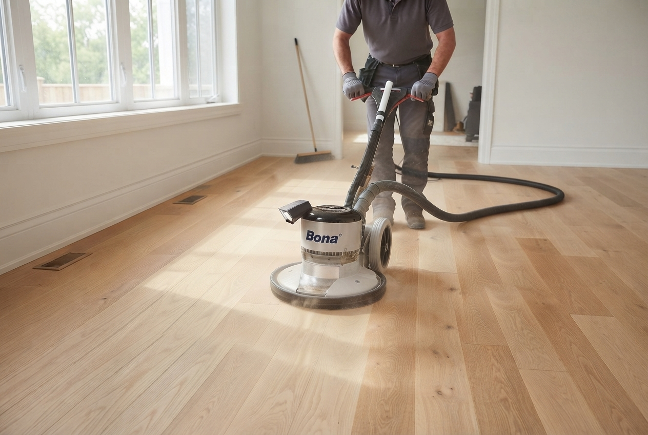Refinished hardwood floors in Hampton Roads home