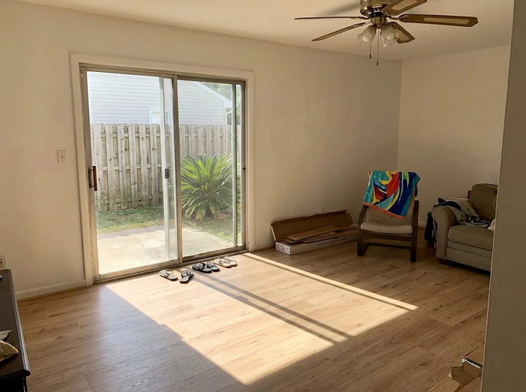 New light oak floors in a Virginia Beach ranch home near the oceanfront