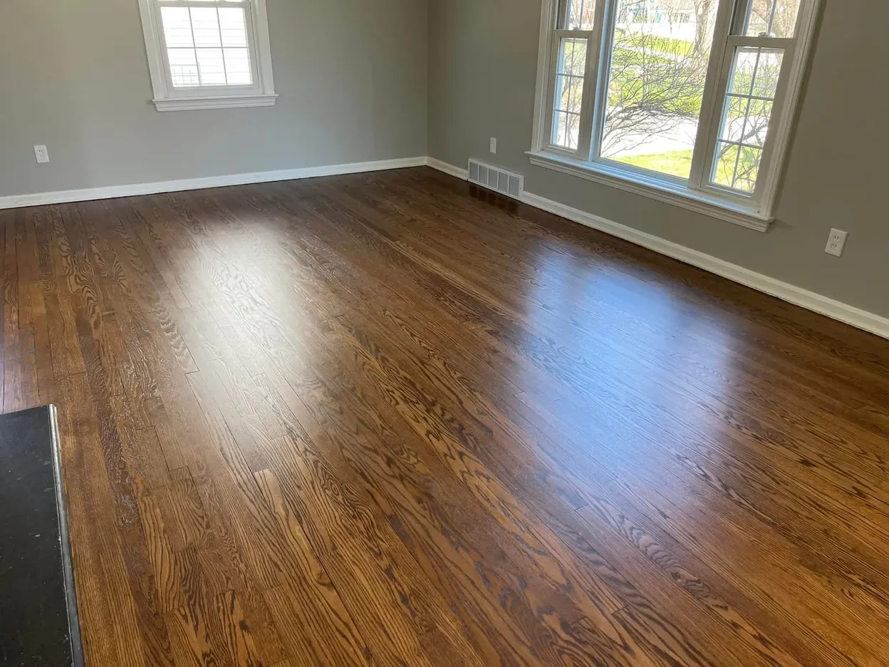 Oak floor sanded, stained with Loba stain and sealed with Loba 2K Duo in a Virginia Beach home